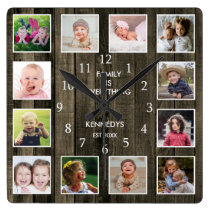 Custom 12 Photo Collage Family Quote Pallet Wood Square Wall Clock Custom 12 Photo Collage Family Quote Pallet Wood Square Wall Clock