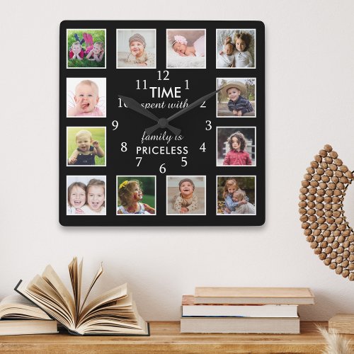 Custom 12 Photo Collage Family Time Quote Black