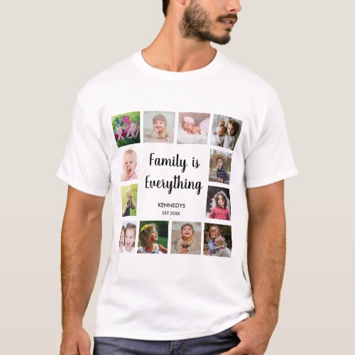 Custom 12 Photo Collage Frame Family Name Quote T_Shirt