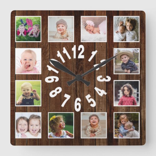Custom 12 Photo Collage Frame Pallet Wood Square Wall Clock