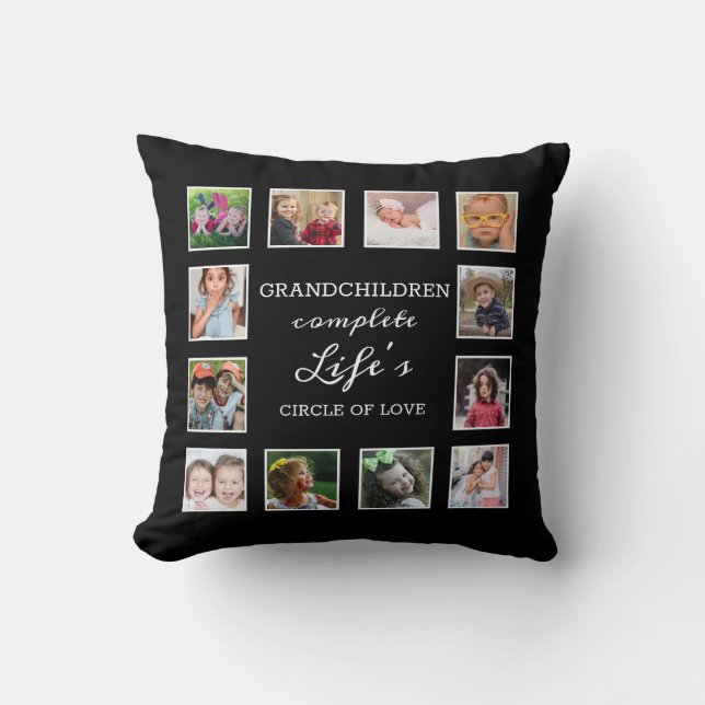 Custom 12 Photo Collage Grandchildren Quote Throw Pillow (Front)