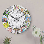 Custom 12 Photo Collage Grey White Marble Round Large Clock<br><div class="desc">Create your own unique wall clock. The photo template is set up ready for you to add 12 of your favorite photos. Add your pictures working clockwise from the top and switch them around to get the look you want. This elegant grey and white marble design has black numbers and...</div>