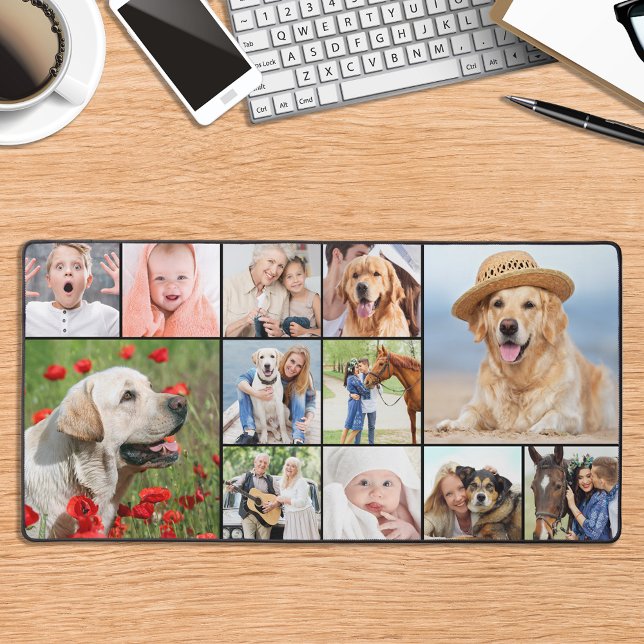 Custom 12 Photo Collage Modern Simple  Desk Mat (Creator Uploaded)
