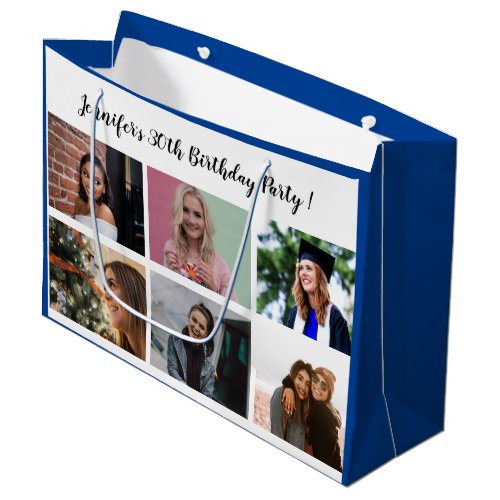 Custom 12 Photo Collage Name Happy Birthday Party  Large Gift Bag