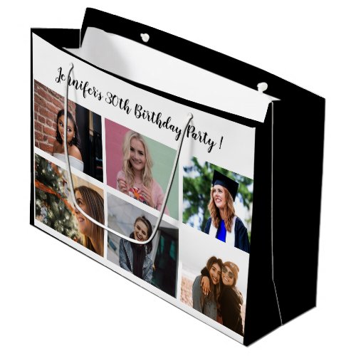 Custom 12 Photo Collage Name Happy Birthday Party Large Gift Bag