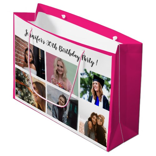 Custom 12 Photo Collage Name Happy Birthday Party  Large Gift Bag