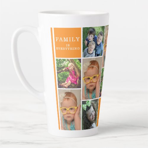 Custom 12 Photo Collage Orange Family Monogram     Latte Mug