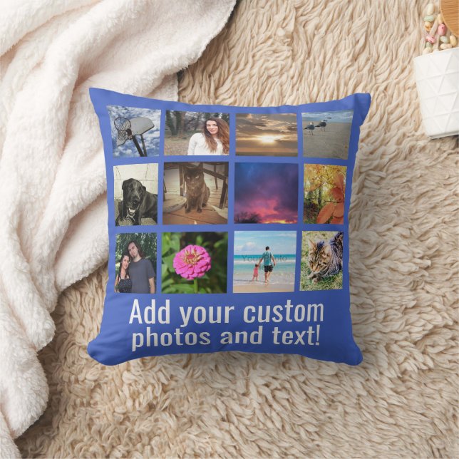 Custom 12 Photo Color Picture Collage Throw Pillow (Blanket)