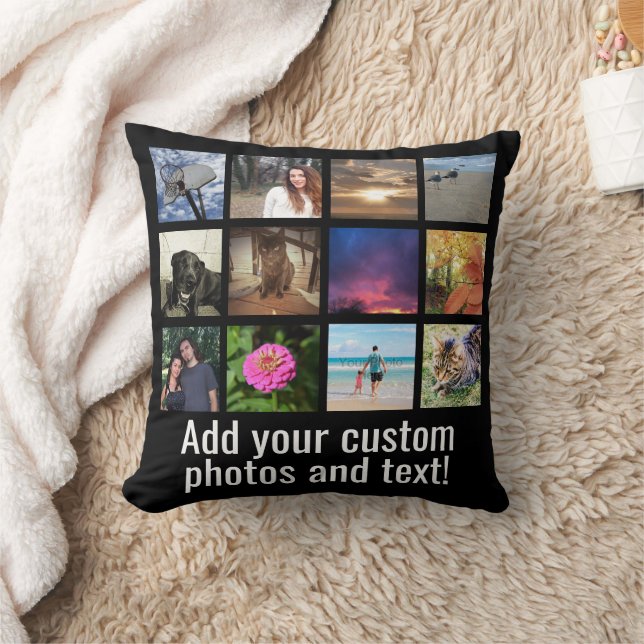 Custom 12 Photo Color Picture Collage Throw Pillow (Blanket)