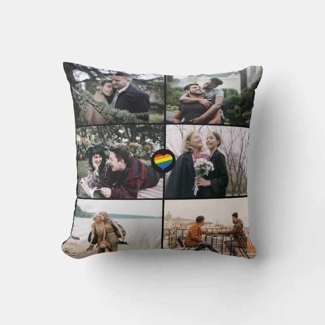 Custom 12 Photos Gay Pride LGBT Rainbow Love Heart Throw Pillow (Front)