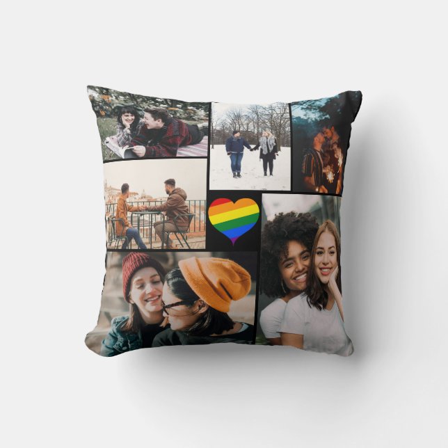 Custom 12 Photos Gay Pride LGBT Rainbow Love Heart Throw Pillow (Front)