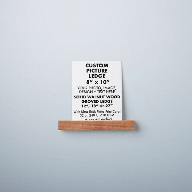 Custom 12" Walnut Wood PICTURE LEDGE & Photo Card (Wall)