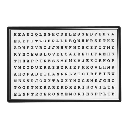 Custom 12 Word Family Word Search Kitchen Placemat