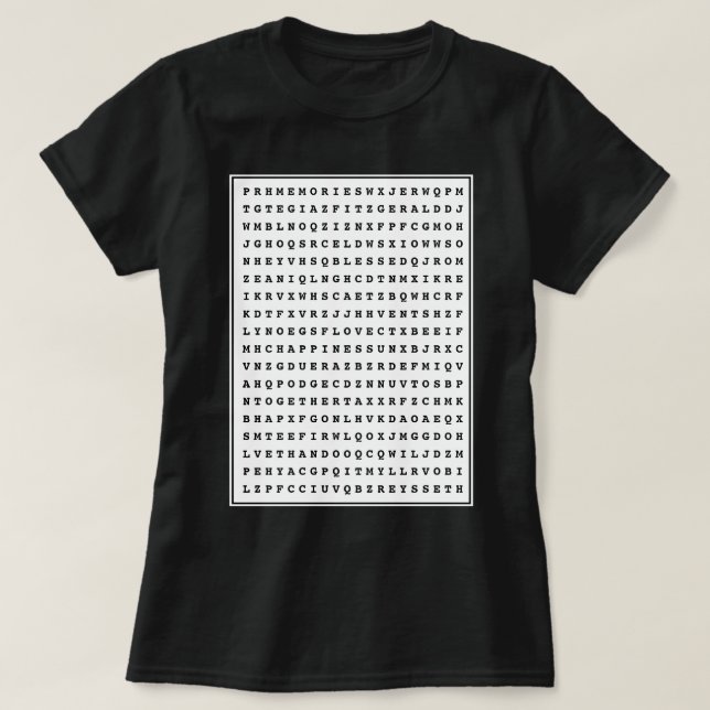 Custom 12 Word Family Word Search Mom T-Shirt (Design Front)