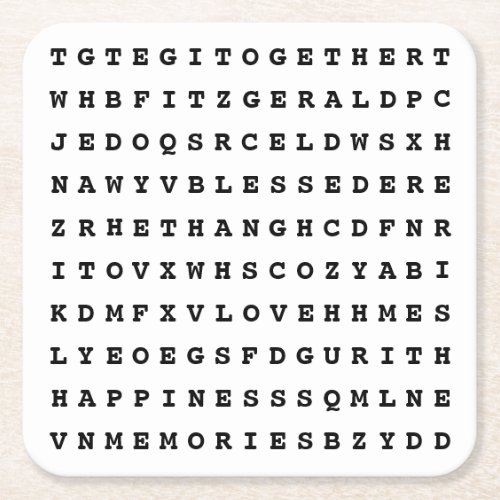 Custom 12 Word Family Word Search Square Paper Coaster