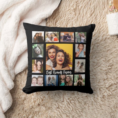 Custom 13 Photo Collage Best Friends Forever Throw Pillow