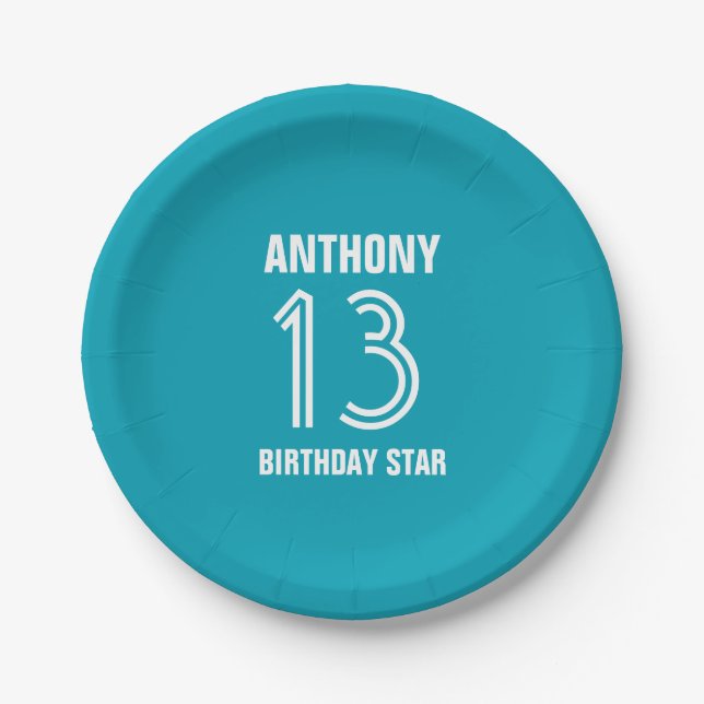 Custom 13th Year Birthday Custom Color V14J Paper Plates (Front)