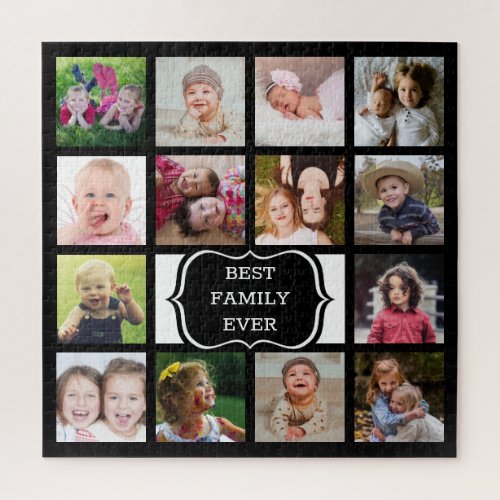 Custom 14 Photo Collage Best Family Ever Black Jigsaw Puzzle