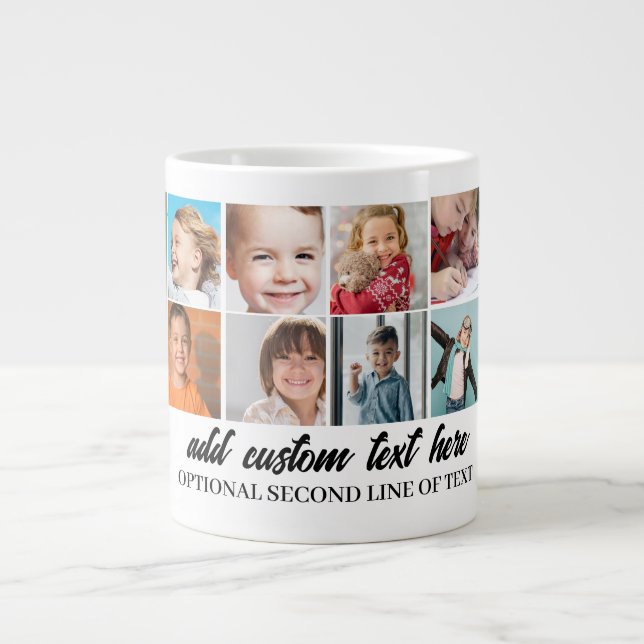 Custom 14 Photo Collage Grid with 2 Text Boxes  Giant Coffee Mug (Front)