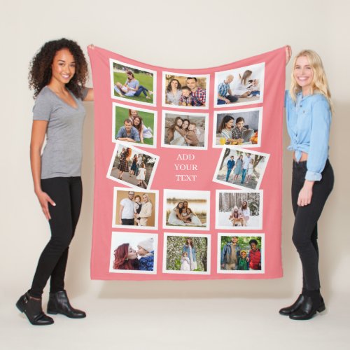 Custom 14 Photo Collage with custom text Fleece Blanket