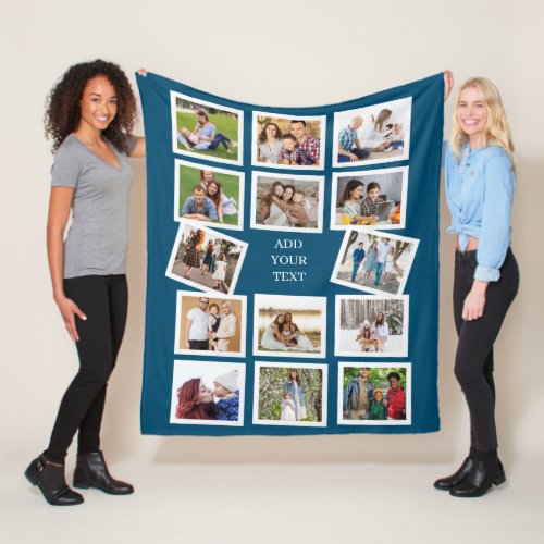 Custom 14 Photo Collage with custom text Fleece Blanket