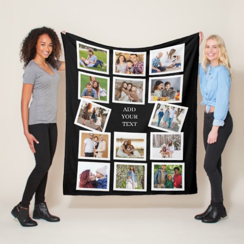 Custom 14 Photo Collage with custom text Fleece Blanket