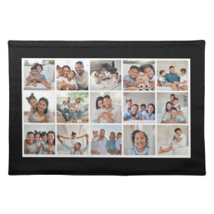 Custom 15‑Photo Black & White Family Collage Cloth Placemat