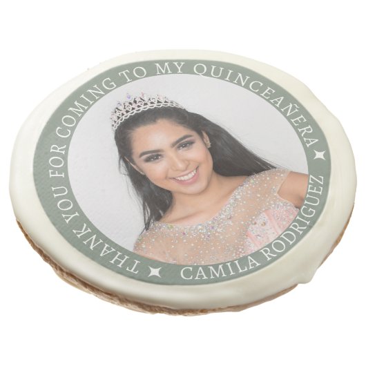 Custom 15th Birthday Sage Green Quinceañera Favors Sugar Cookie (Angled)