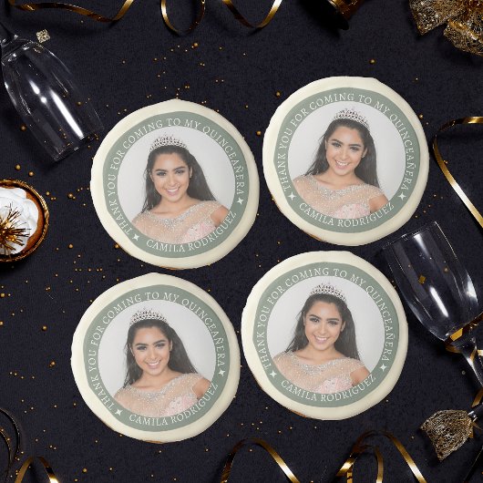 Custom 15th Birthday Sage Green Quinceañera Favors Sugar Cookie