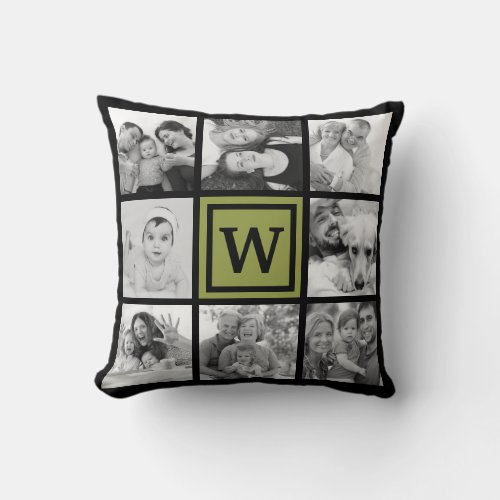 Custom 16 Family Memories Photo Collage Monogram Throw Pillow