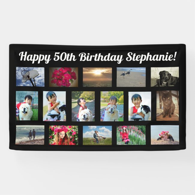 Custom 16 Photo Collage Birthday Party Banner