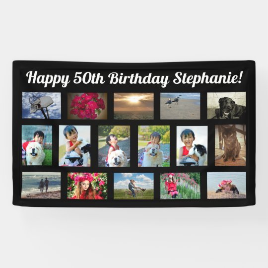 Custom 16 Photo Collage Birthday Party Banner Zazzle