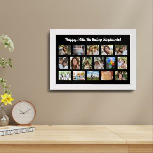 Custom 16 Photo Collage Birthday Party Framed Art