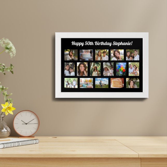 Custom 16 Photo Collage Birthday Party Framed Art (Table Top)