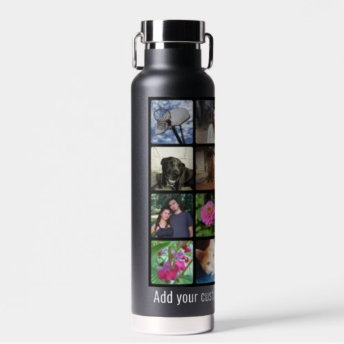Custom 16 Photo Picture Collage White Lettering Water Bottle