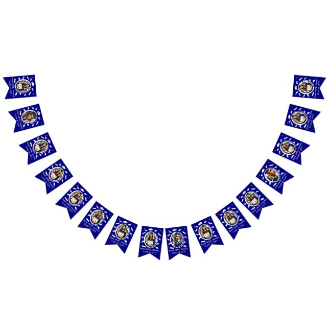 Custom 16 Photos Graduation Cap Toss, Diploma Blue Bunting Flags (All)