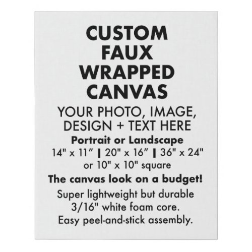 Custom 16 x 20 FAUX WRAPPED CANVAS PRINT Blank