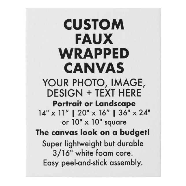 Custom 16" x 20" FAUX WRAPPED CANVAS PRINT Blank (Front)