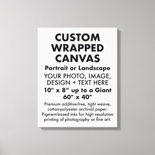 Custom 16 x 20 PREMIUM WRAPPED CANVAS Blank