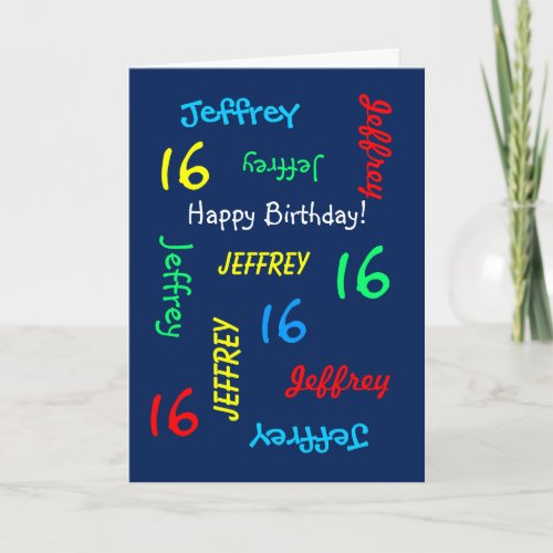Custom 16th Birthday Card Any Name, Blue
