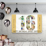 Custom 16th Birthday Party Neutral Photo Collage Banner<br><div class="desc">Create your own photo collage banner for a 16th Birthday Party. The template is set up for you to add your custom name or wording and your favorite photos. Your photos will automatically appear as a photo collage in the shape of the number 16. The banner has neutral beige sand...</div>