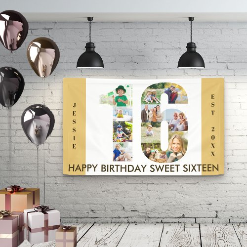 Custom 16th Birthday Party Neutral Photo Collage Banner