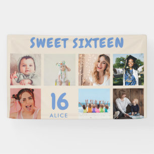 Custom 16th Birthday Party Photo Collage Banner