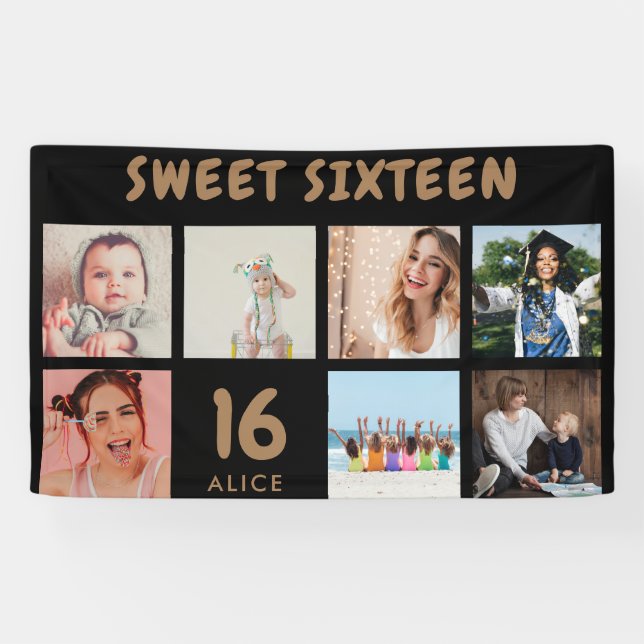 Custom 16th Birthday Party Photo Collage Banner (Horizontal)