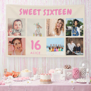 Custom 16th Birthday Party Photo Collage Banner