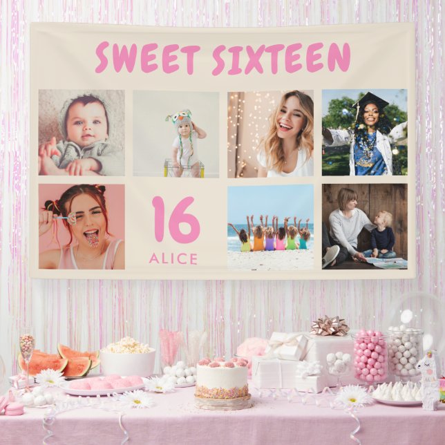 Custom 16th Birthday Party Photo Collage Banner (Party)