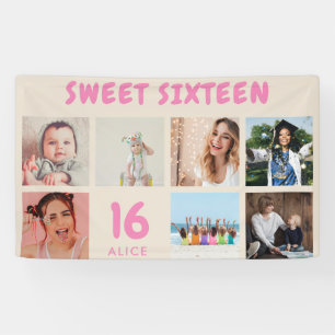 Custom 16th Birthday Party Photo Collage Banner