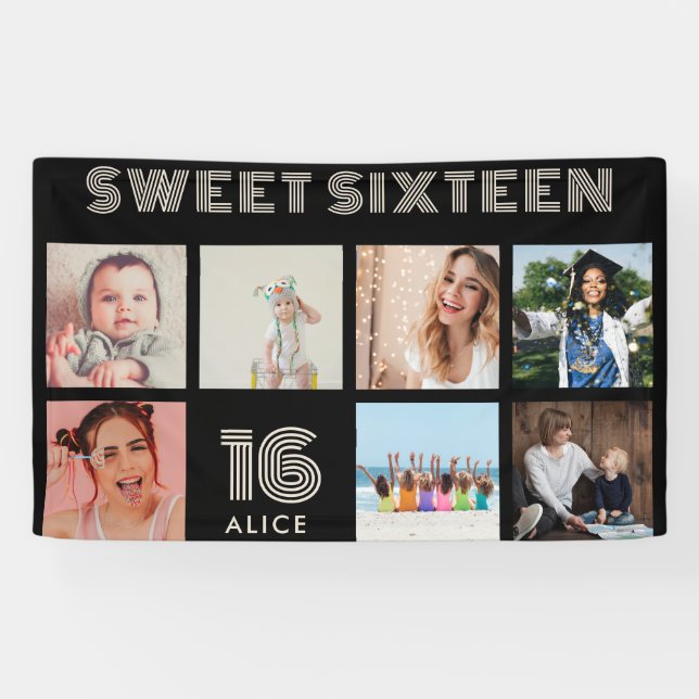 Custom 16th Birthday Party Photo Collage Banner (Horizontal)