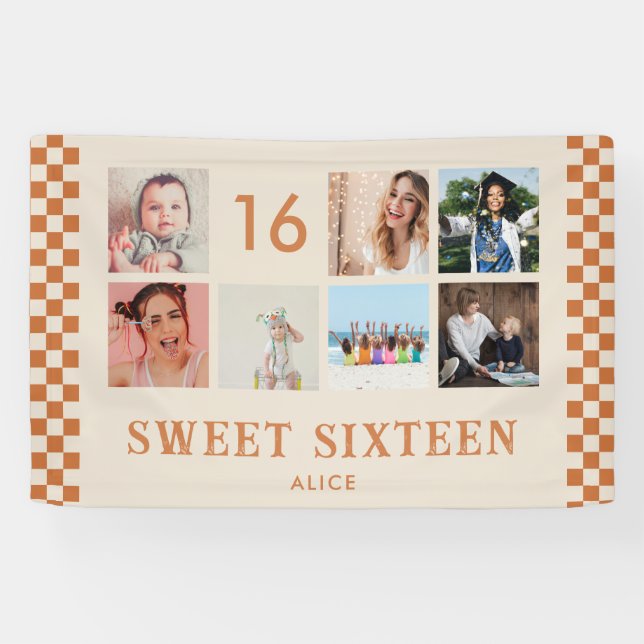 Custom 16th Birthday Party Photo Collage Banner (Horizontal)