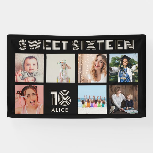 Custom 16th Birthday Party Photo Collage Banner (Horizontal)